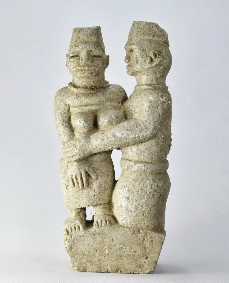 Bakongo Ntadi stone rare couple figure 16" statue African Tribal Art MC2024 - 6