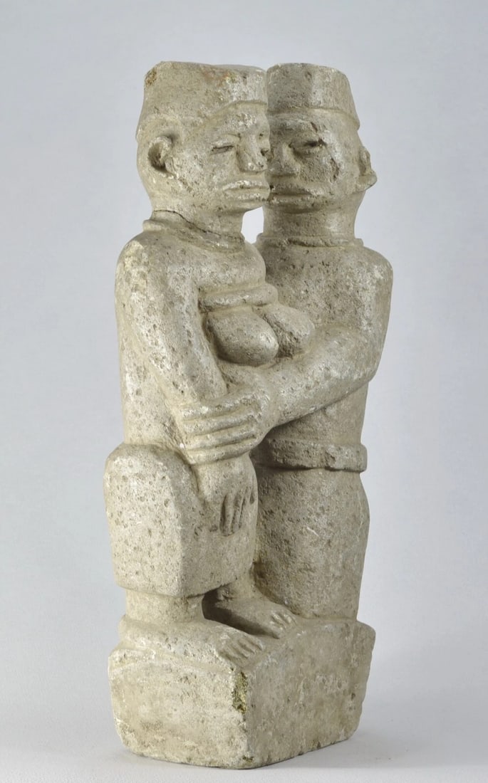 Bakongo Ntadi stone rare couple figure 16" statue African Tribal Art MC2024 - 7