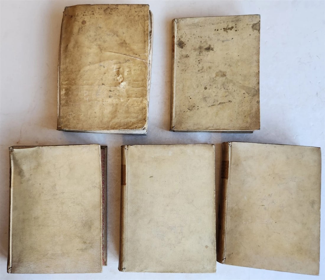 1713-1772 18th CENTURY BINDINGS - LOT of 5 VELLUM BOUND BOOKS antique - 3