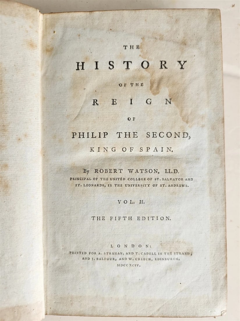 1794 HISTORY of REIGN of PHILIP THE SECOND KING of SPAIN 3 VOLUMES antique - 6