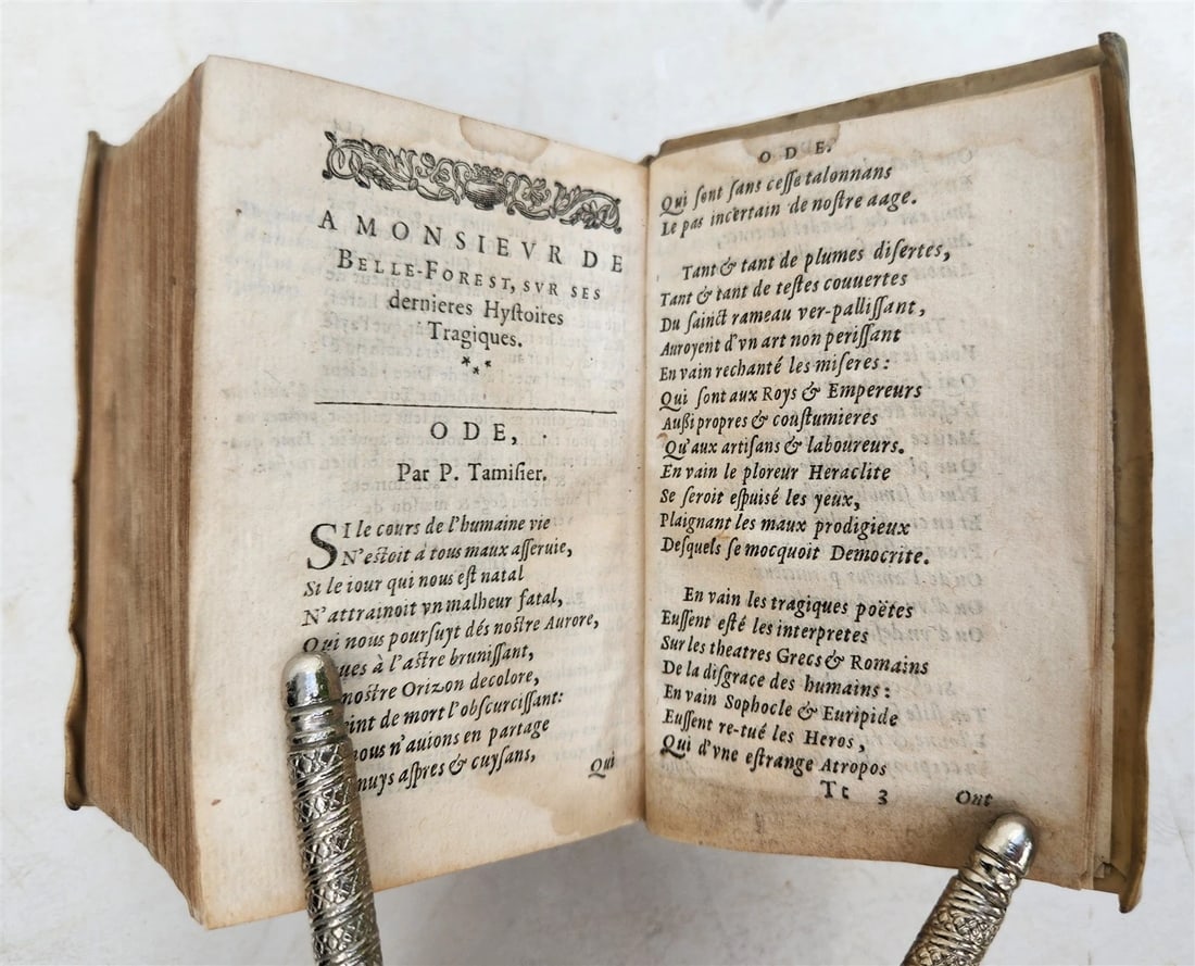 1593 TRAGIC STORIES by M. Bandello in FRENCH antique VELLUM BINDING 16th century - 8