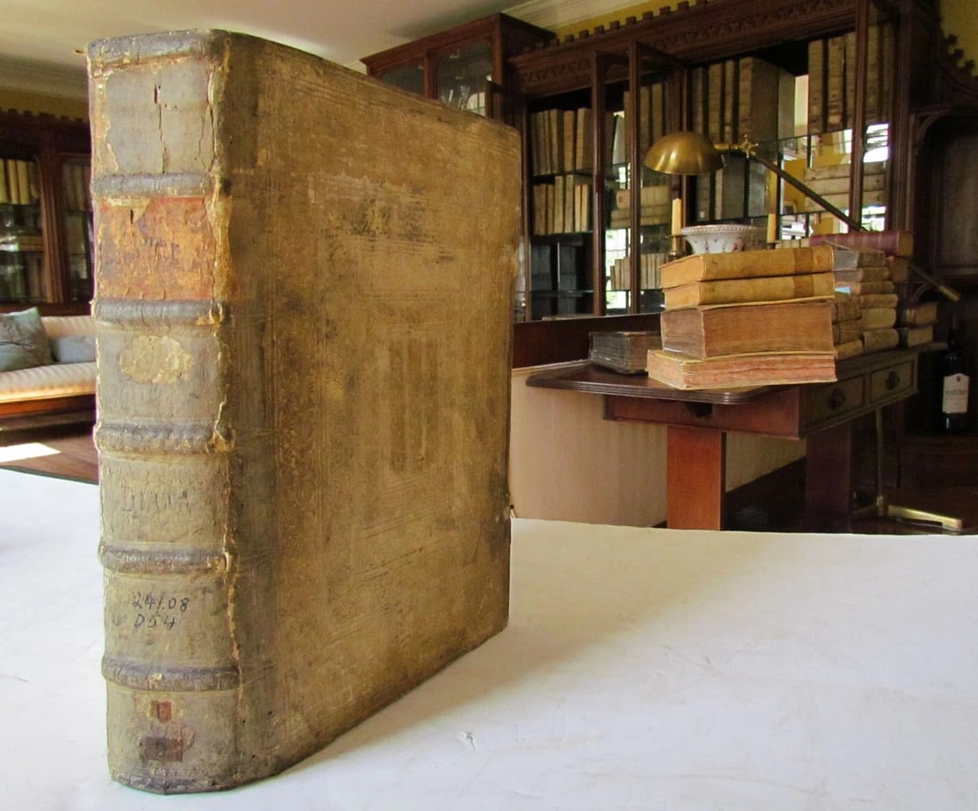 1640s ANTIQUE BLINDSTAMP PIGSKIN FOLIO ANTONINI DIANA Resolutionum Moralium (1 of 7)