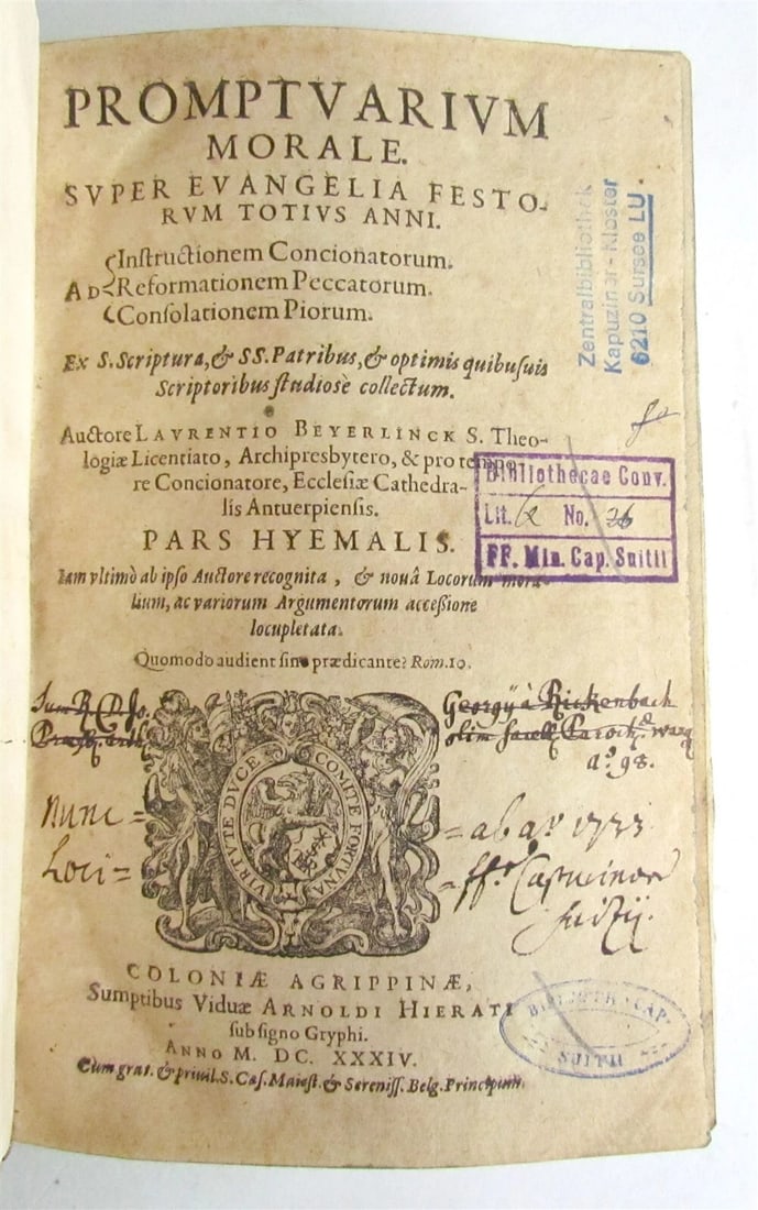 1634 3 VOLUMES Promptuarium morale antique VELLUM BOUND by Lawrence Beyerlinck - 4