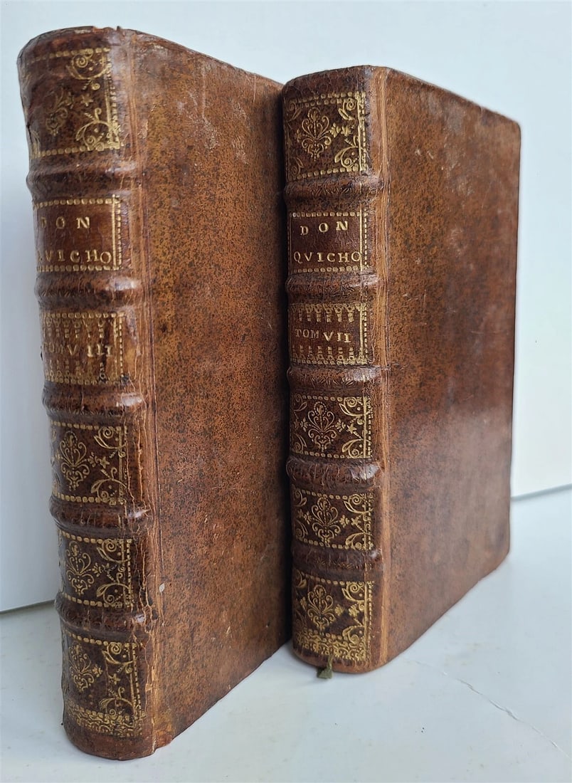 1716 DON QUIXOTE DE LA MANCHE 2 VOLS antique ILLUSTRATED RARE FRENCH EDITION - 2