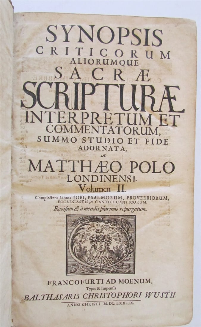 1668 PIGSKIN BOUND antique FOLIO BIBLE COMMENTARY by MATTHEW POLO Vol. 2 - 5