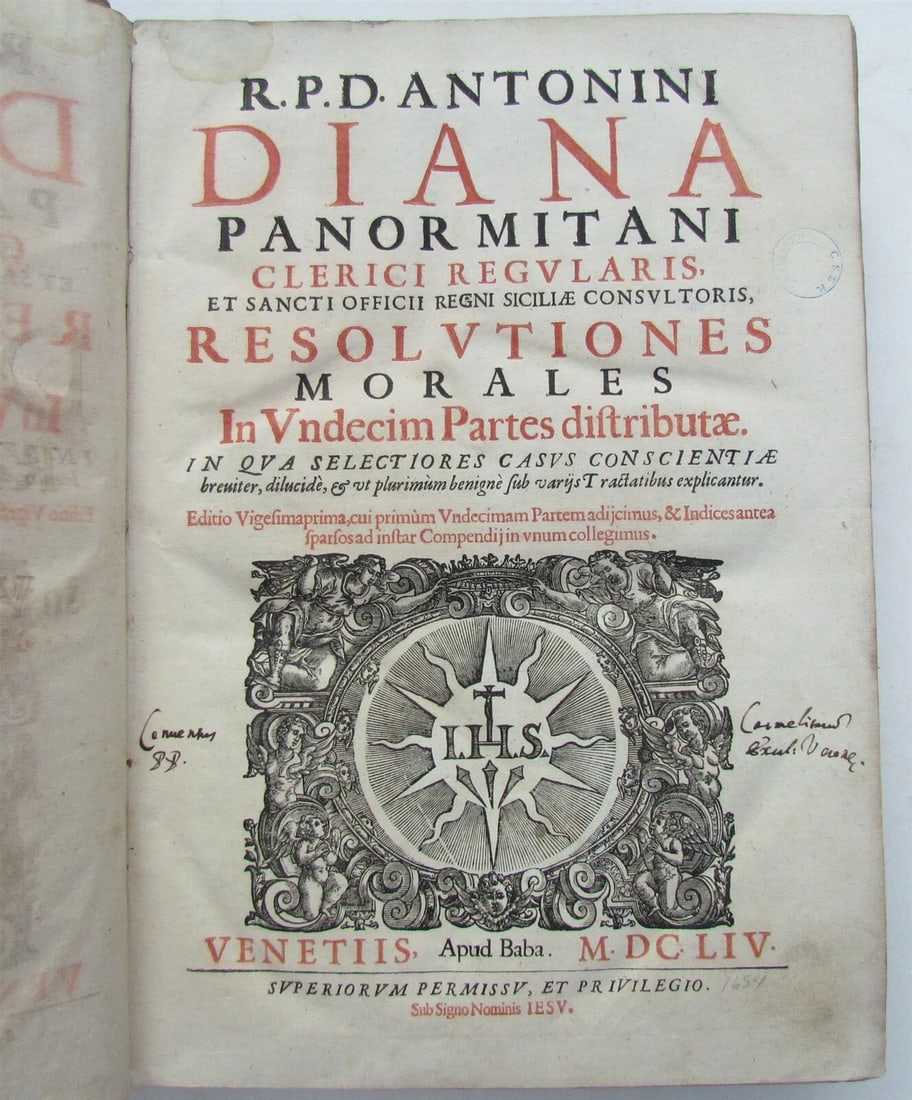 1654 VELLUM BOUND ANTIQUE FOLIO Antonini Diana Panormitani Resolutiones Morales - 4