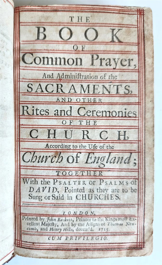 1715 BOOK of PSALMS antique in ENGLISH original binding w/ silver corners 18th C - 6