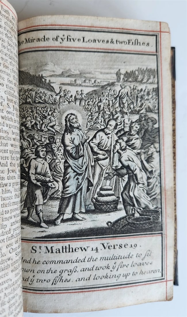 1715 BOOK of PSALMS antique in ENGLISH original binding w/ silver corners 18th C - 7