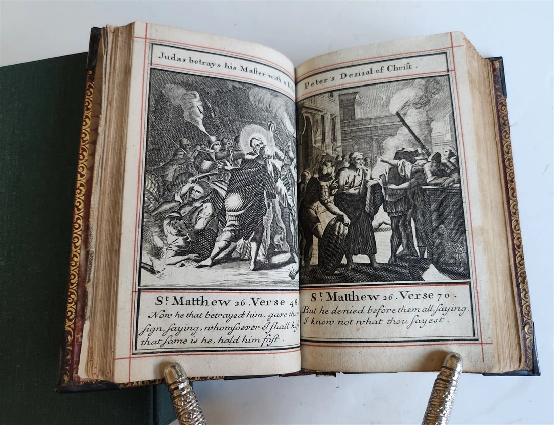 1715 BOOK of PSALMS antique in ENGLISH original binding w/ silver corners 18th C - 8