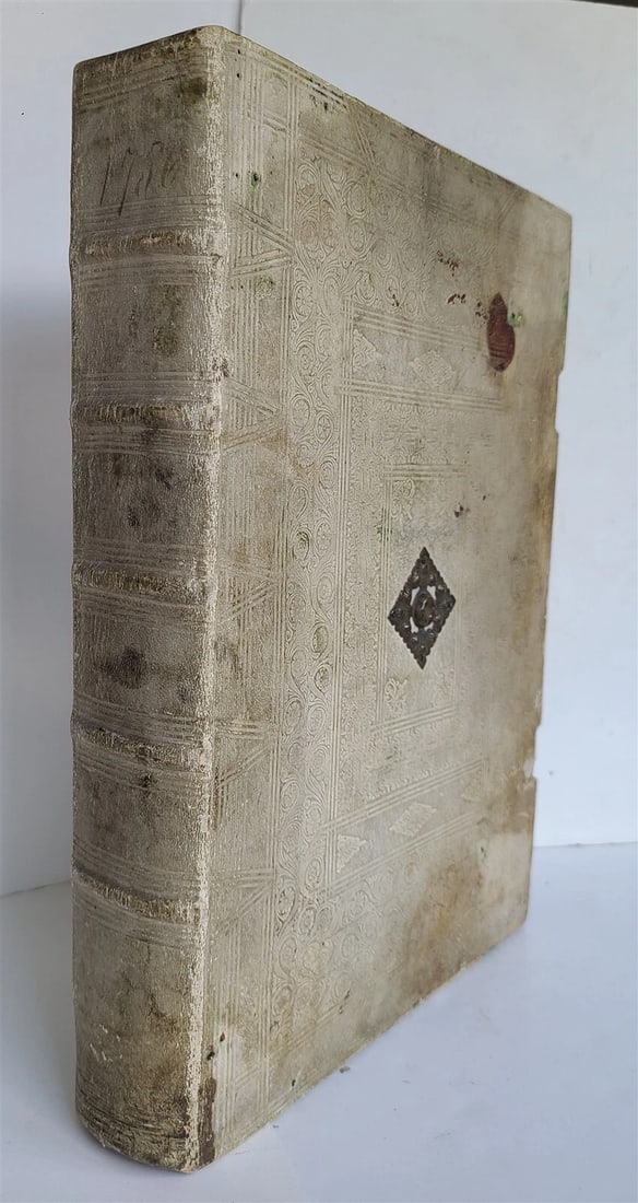 1756 CHORAL PSALTER IMPRESSIVE LARGE PIGSKIN FOLIO w/ METAL FITTINGS antique 16" - 2