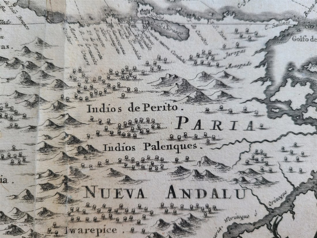 1671 MAP VENEZUELA CUM PARTE AUSTRALI NOUAE ANDALUSIAE antique 15x18" 17th CENT. - 4
