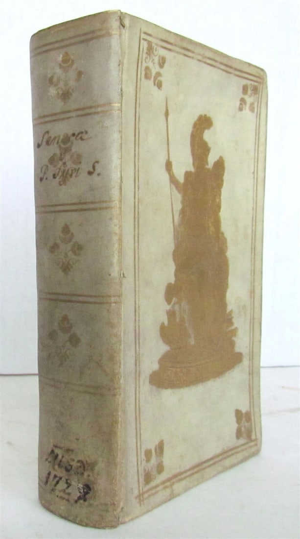 1727 SENECA in LATIN & GREEK antique GILT STAMPED PRIZED VELLUM BINDING - 2