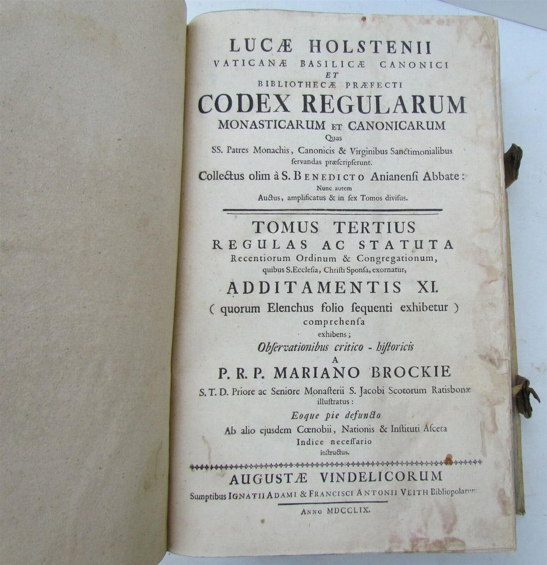 1759 PIGSKIN decorative BINDING ANTIQUE FOLIO Codex Regularum Lucae Holstenii V3 - 5