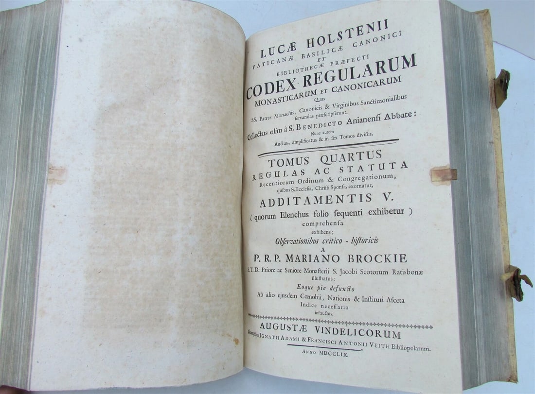 1759 PIGSKIN decorative BINDING ANTIQUE FOLIO Codex Regularum Lucae Holstenii V3 - 8