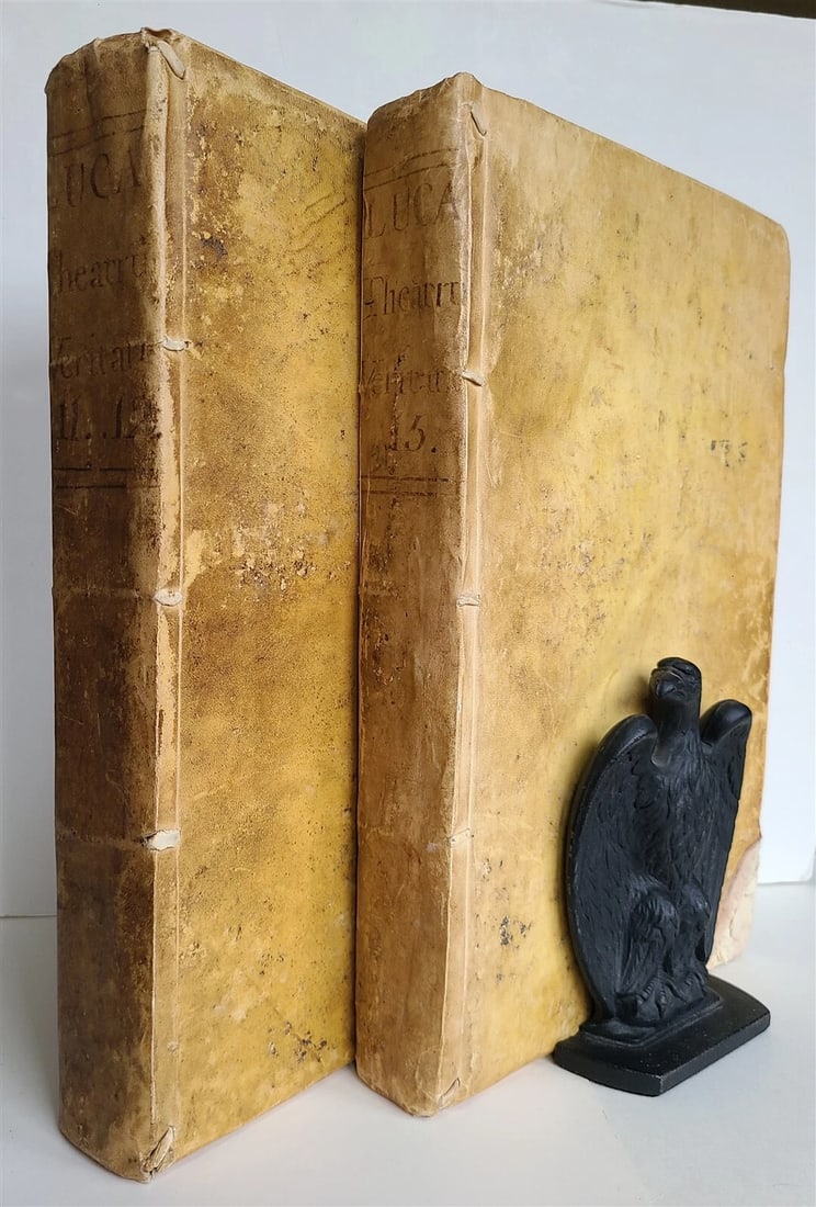 1758 Theatrum veritatis by J.B.de Luca. antique VELLUM BOUND 2 FOLIO VOLUMES: Title: 1758 Theatrum veritatis by J.B.de Luca. antique VELLUM BOUND 2 FOLIO VOLUMES Description: Luca, J.B.de. Theatrum veritatis, et justitiae, sive decisivi discursus per materias,... Parts 11-12