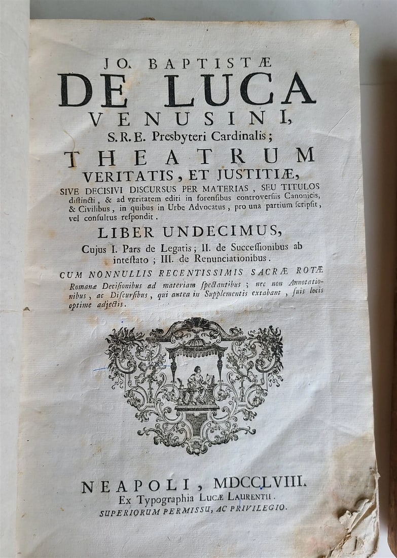 1758 Theatrum veritatis by J.B.de Luca. antique VELLUM BOUND 2 FOLIO VOLUMES - 4