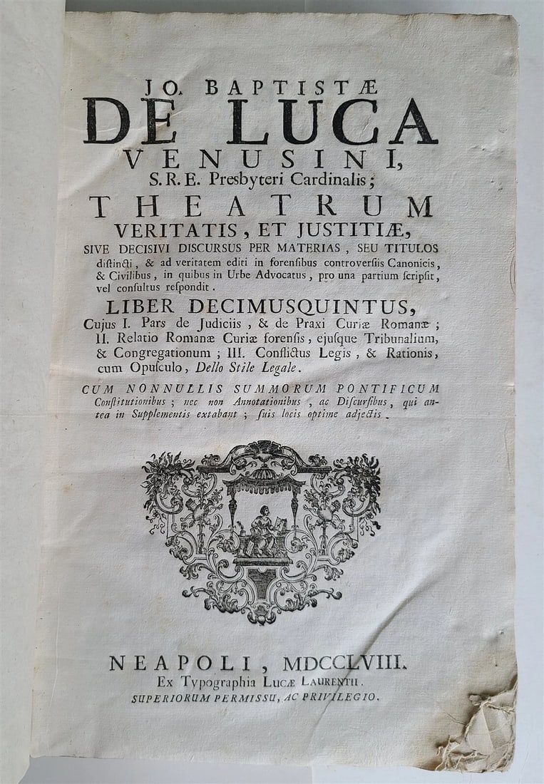 1758 Theatrum veritatis by J.B.de Luca. antique VELLUM BOUND 2 FOLIO VOLUMES - 5