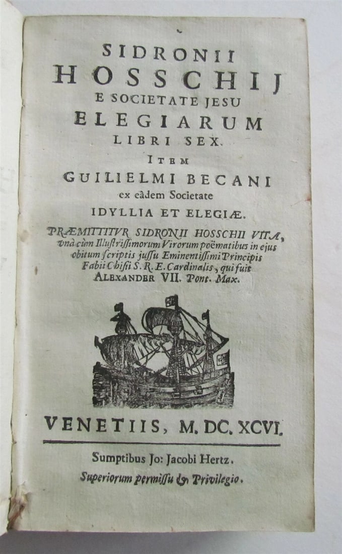 1696 POETRY by Hosschius & Wallius ANTIQUE VELLUM BOUND 17th CENTURY - 2