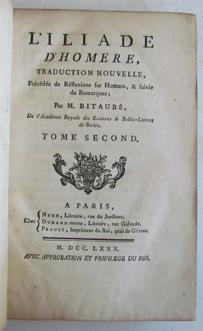 1780 ILIAD of HOMER 3 volumes antique in FRENCH L'Iliade D'Homere - 7