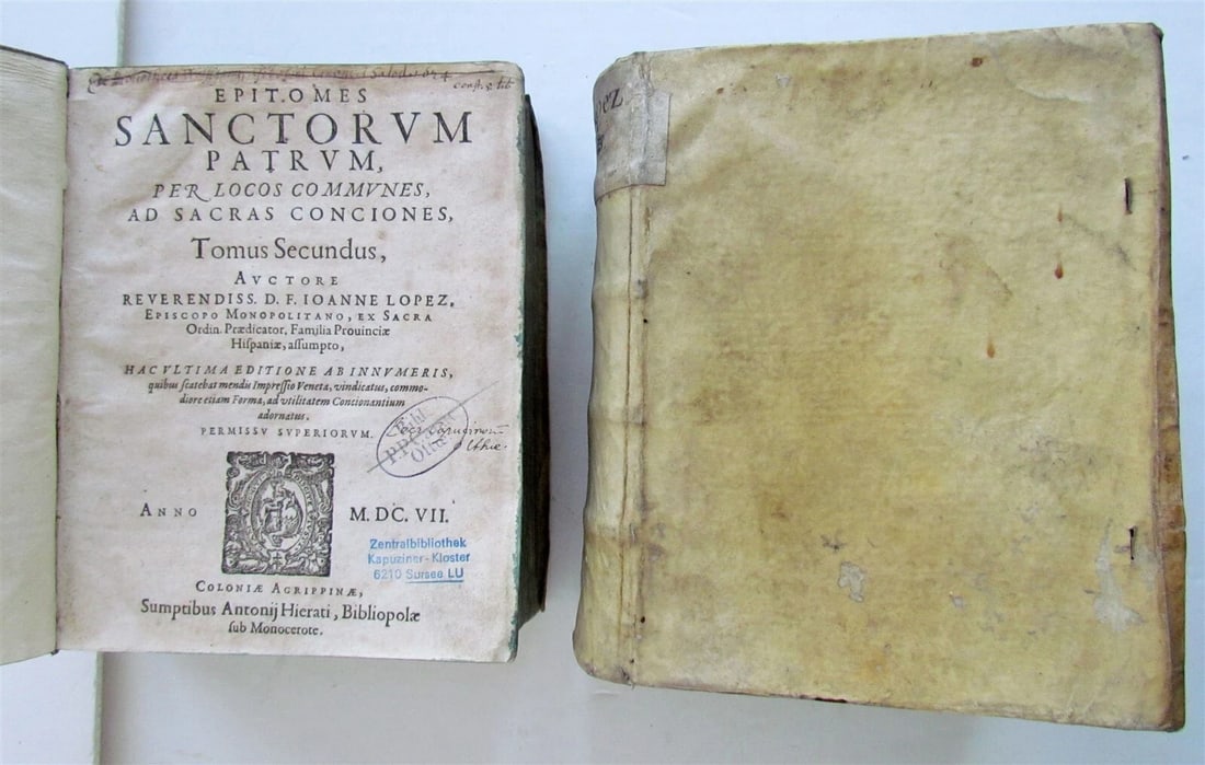 1607 4 VOLUMES Spanish Dominican Juan Lopez collection of sermons antique vellum - 7