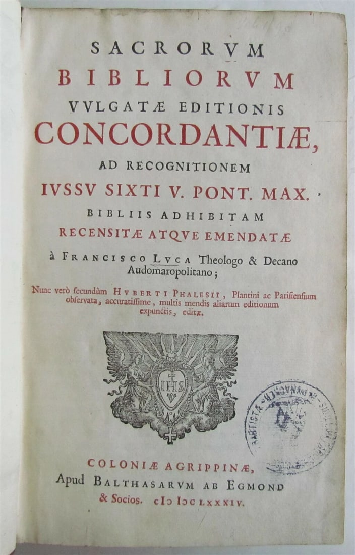1684 Luca, F. Sacrorum Bibliorum LEATHER BINDING antique BIBLE CONCORDANCE - 3