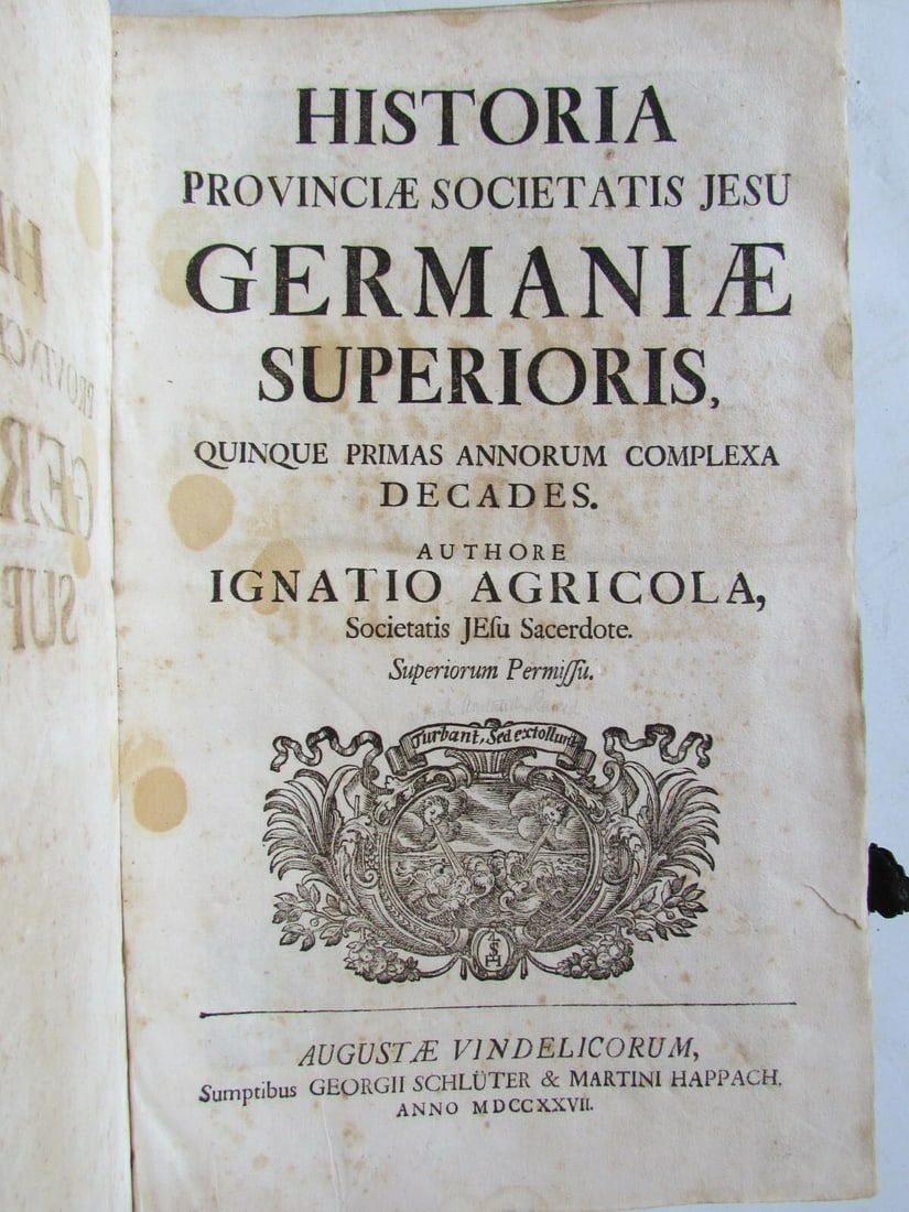 1727 ANTIQUE BLINDSTAMP PIGSKIN GERMAN JESUIT HISTORY FOLIO by IGNATIO AGRICOLA - 5