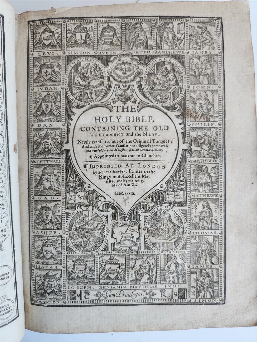 1633 BIBLE in ENGLISH antique OLD & NEW TESTAMENT by Robert Barker & John Bill - 2