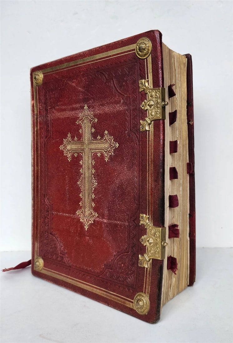 1905 MISSAL FOLIO antique LEATHER BINDING w/ BRASS FITTINGS Missale Romanum - 2