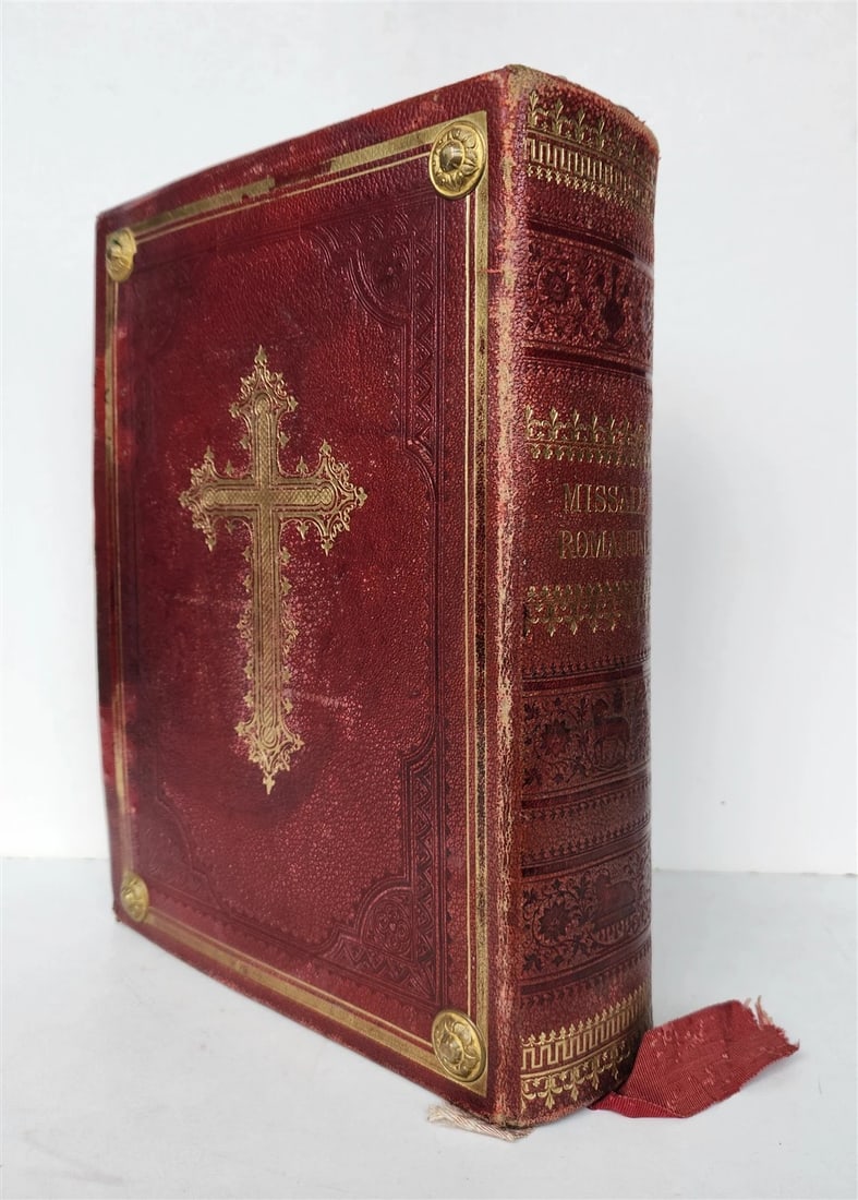 1905 MISSAL FOLIO antique LEATHER BINDING w/ BRASS FITTINGS Missale Romanum - 3