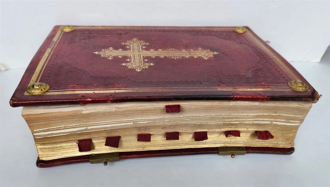 1905 MISSAL FOLIO antique LEATHER BINDING w/ BRASS FITTINGS Missale Romanum - 4