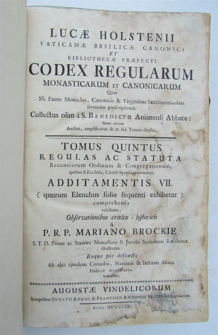 1759 PIGSKIN BOUND ANTIQUE FOLIO MONASTIC LIFE Codex Regularum by L. Holstenii - 4