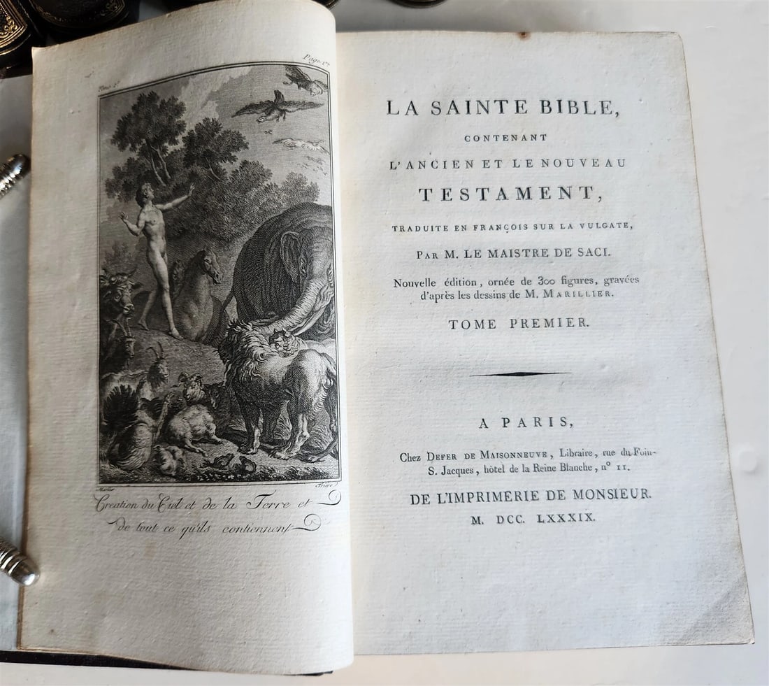1789 BIBLE in FRENCH ILLUSTRATED w/ 300 PLATES 12 VOLUMES SET antique - 2