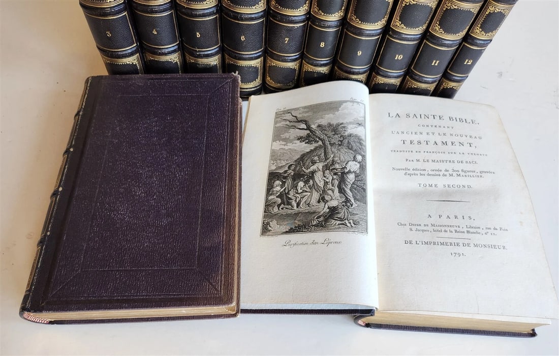 1789 BIBLE in FRENCH ILLUSTRATED w/ 300 PLATES 12 VOLUMES SET antique - 4