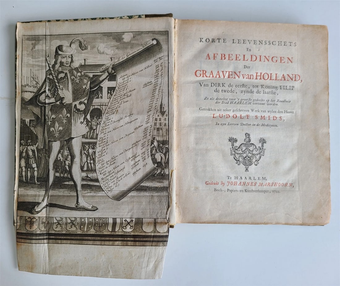 1744 NETHERLANDS Haarlem HISTORY antique FULLY ILLUSTRATED w/ 35 ENGRAVINGS: Title: 1744 NETHERLANDS Haarlem HISTORY antique FULLY ILLUSTRATED w/ 35 ENGRAVINGS Description: [Haarlem and surroundings] Smids, L. Korte leevensschets en afbeeldingen der Graaven van Holland, van Di