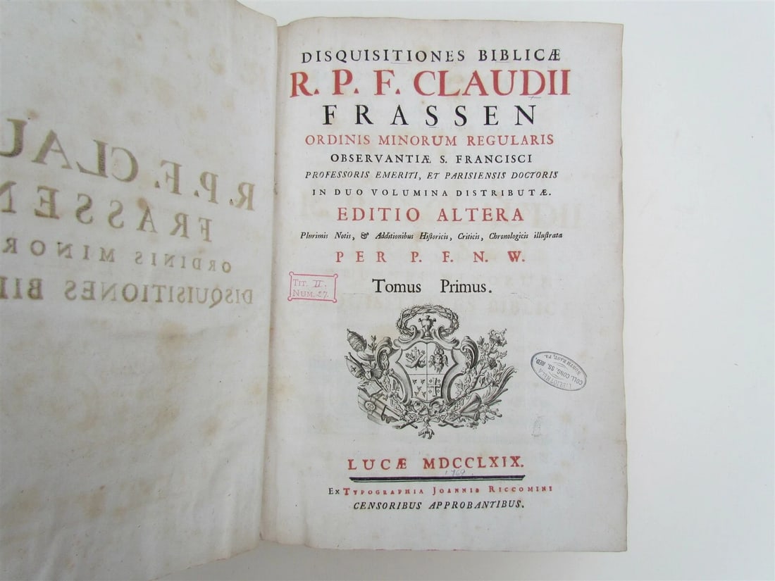 1769 VELLUM BOUND ANTIQUE FOLIO Disquisitiones Biblicae R.P.F. Claudii Frassen - 4