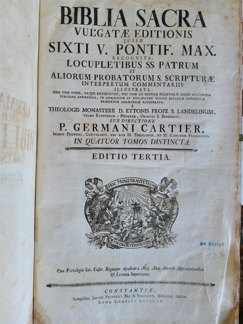 1770 BIBLE in LATIN - GERMAN ILLUSTRATED MASSIVE FOLIOS 2 volumes antique - 3