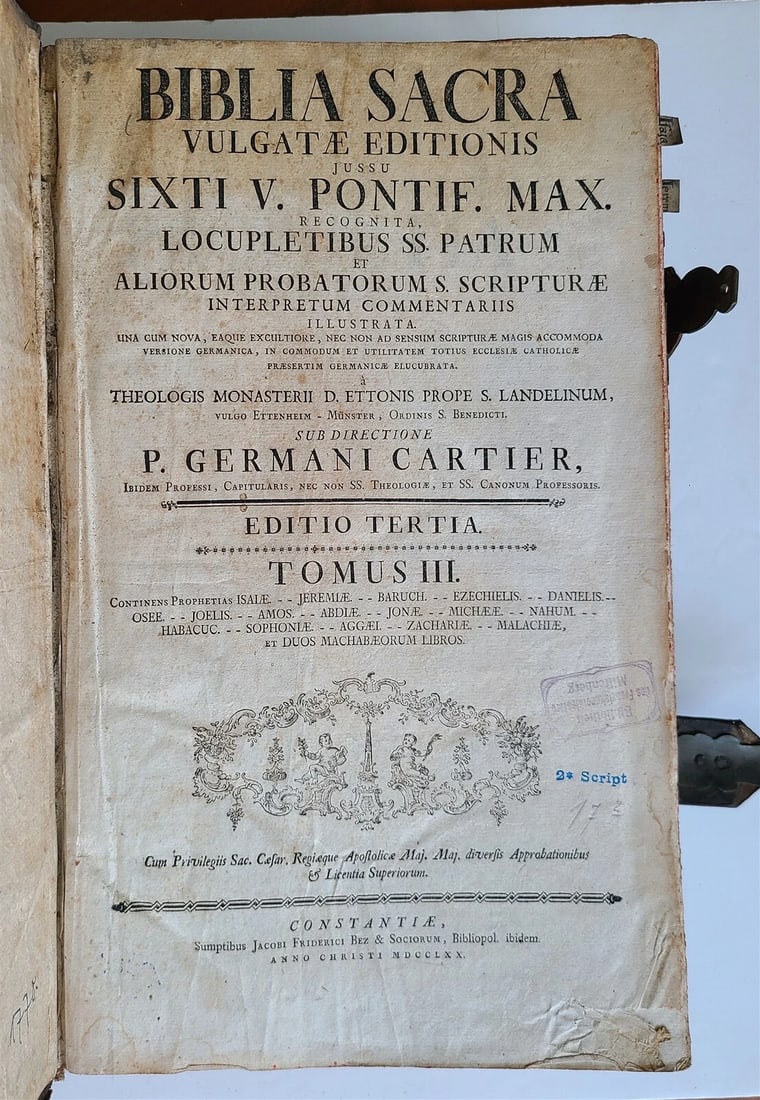 1770 BIBLE in LATIN - GERMAN ILLUSTRATED MASSIVE FOLIOS 2 volumes antique - 8