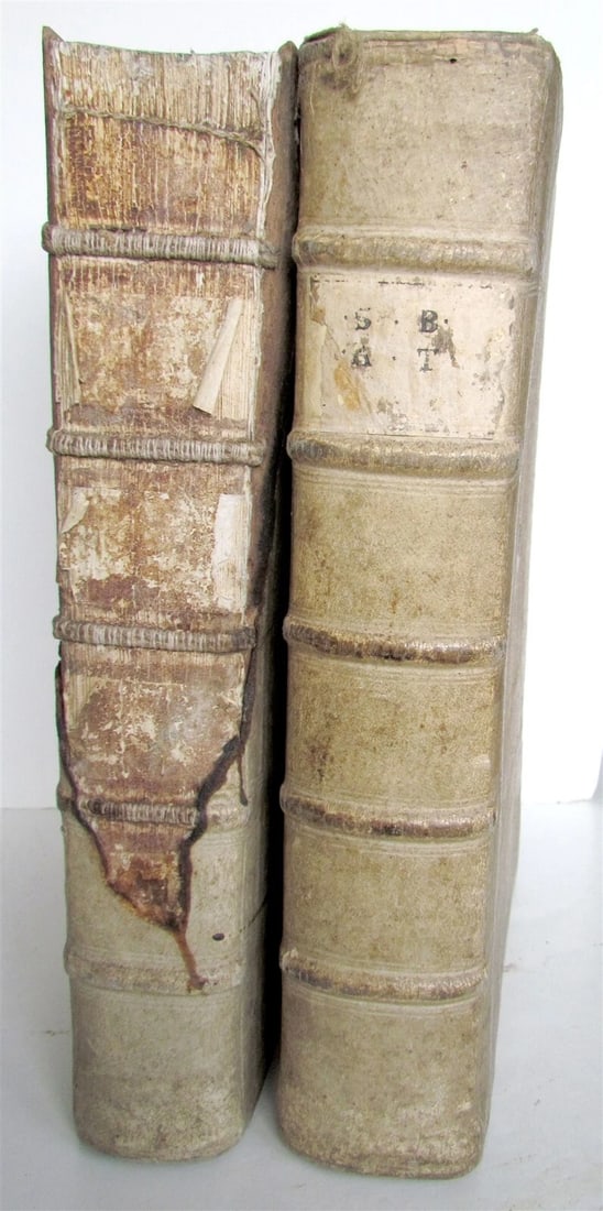 1730 BIBLE 2 volumes LATIN GERMAN BIBLIA antique HAND TOOLED PIGSKIN BOUND FOLIO - 2