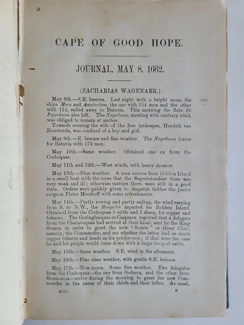 1901 PRECIS OF ARCHIVES of CAPE of GOOD HOPE JOURNAL 1662-1670 antique S.AFRICA - 3