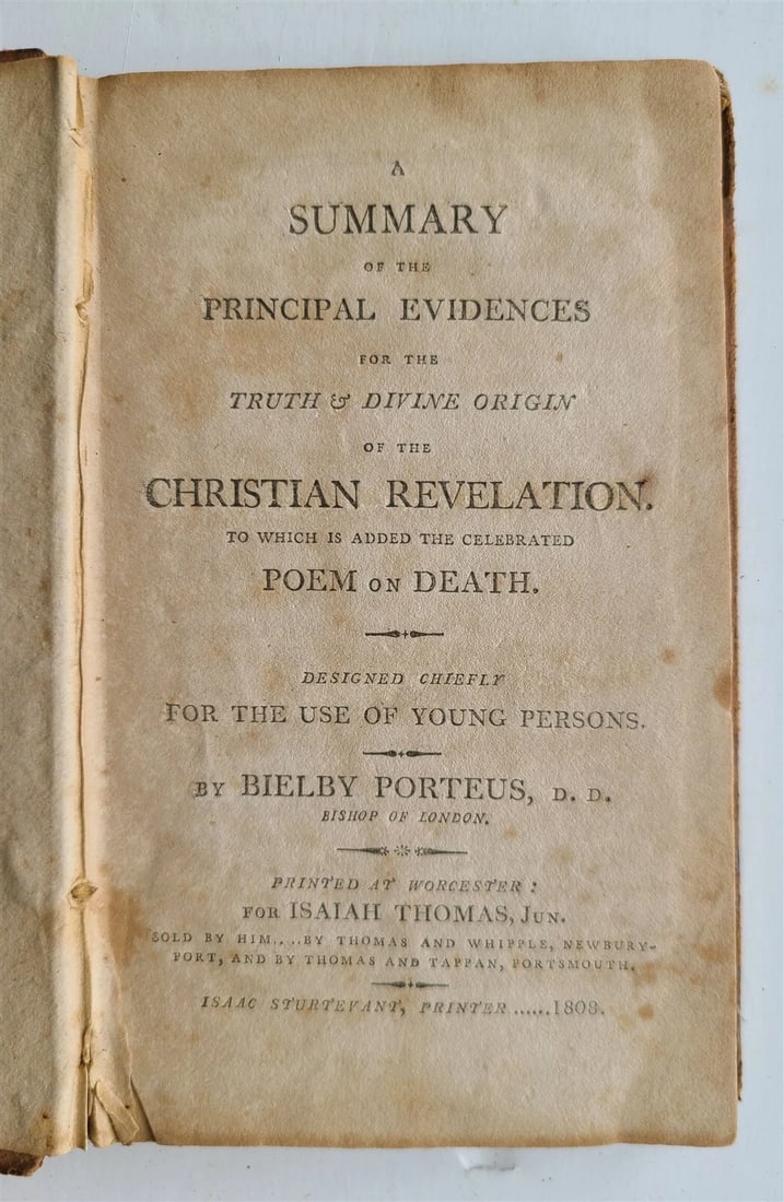 1808 EVIDENCES for THRUTH of CHRISTIAN REVELATION & POEM on DEATH antique: Title: 1808 EVIDENCES for THRUTH of CHRISTIAN REVELATION & POEM on DEATH antique Description: A Summary of the Principal Evidences for the Truth & Divine Origin of the Christian Revelation: To Which I