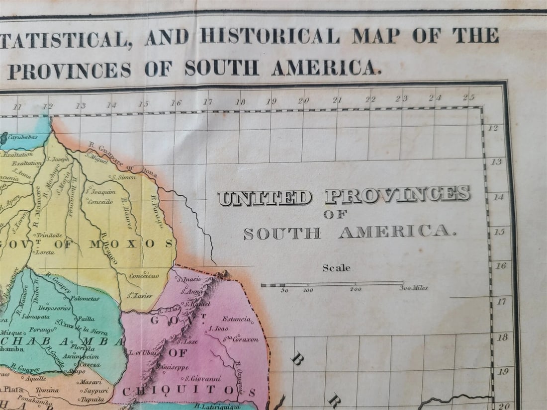 1822 MAP of UNITED PROVINCES of SOUTH AMERICA GEOGRAPHICAL HISTORICAL antique - 2