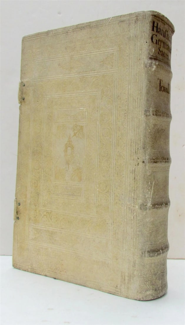 1727 GERMANIA SACRA by M. Hansiz BLINDSTAMPED PIGSKIN antique FOLIO w/ MAP - 3