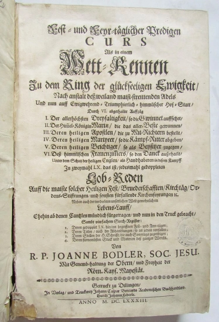 1683 ANTIQUE VELLUM BOUND FOLIO in GERMAN by JESUIT JOANNE BODLER - 3