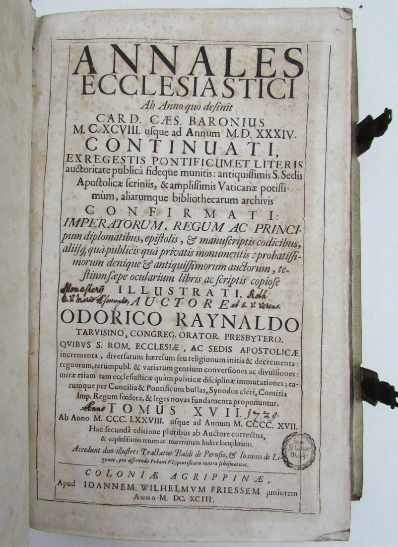 1693 BLIND-STAMPED PIGSKIN OVER WOODEN BOARDS FOLIO ANNALES ECCLESIASTICI - 7