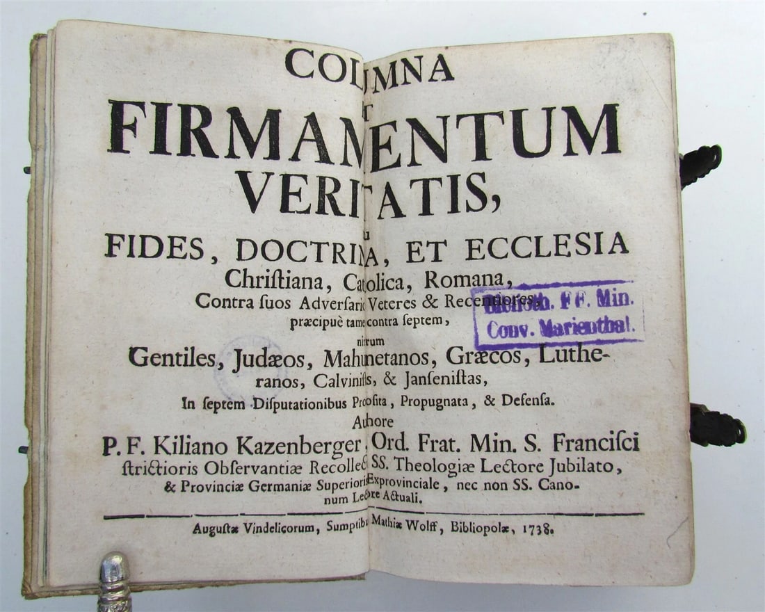 1738 COLUMNA et FIRMAMENTUM VERITATIS antique PIGSKIN BOUND in LATIN - 7