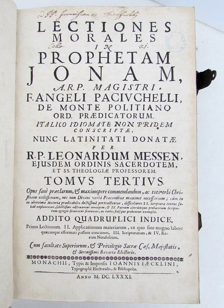 1681 ANTIQUE PIGSKIN BOUND FOLIO Lectiones Morales in Prophetam Jonam - 5