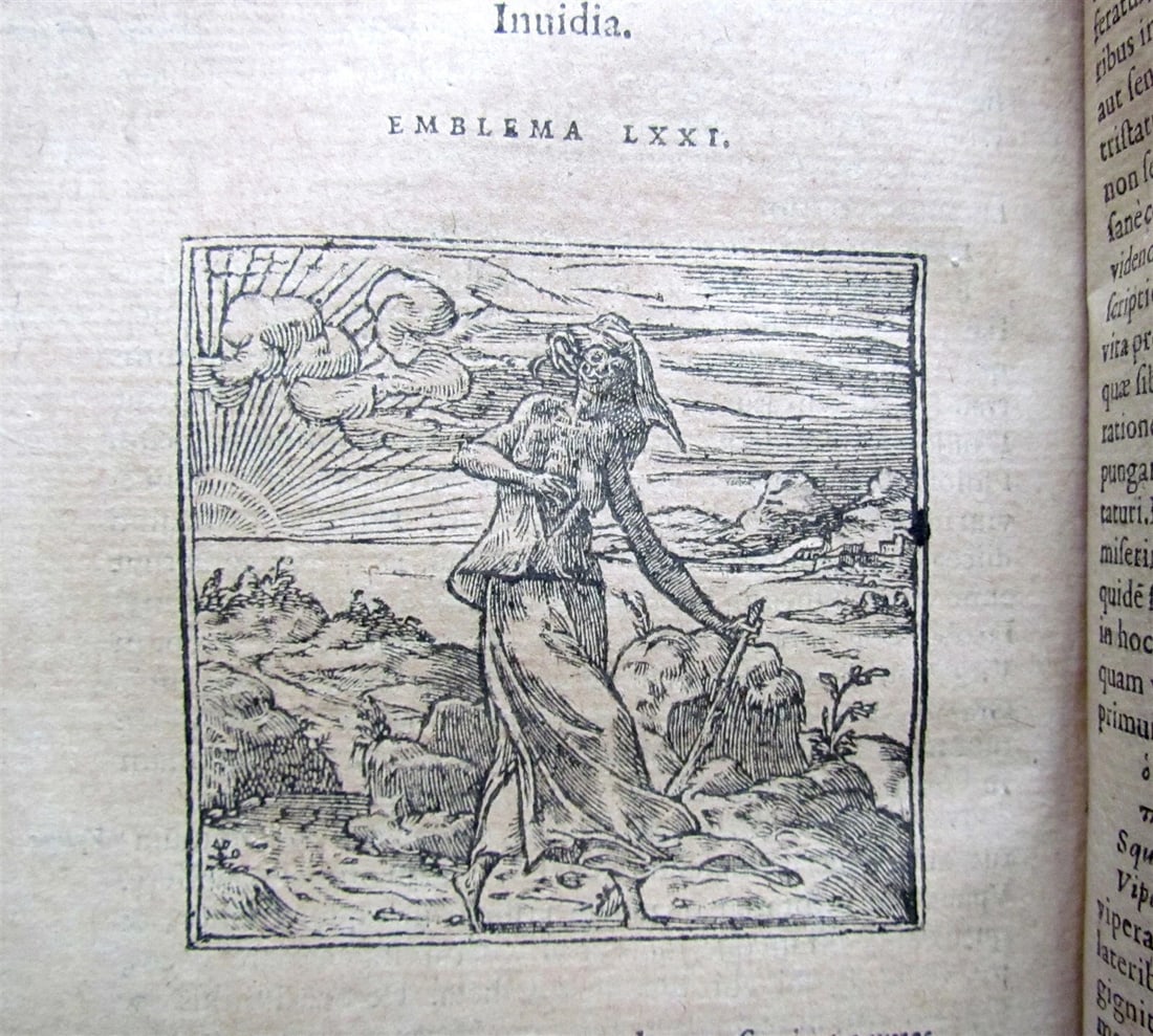 1614 ILLUSTRATED EMBLEMATA BOOK by Andrew ALCIATI VELLUM SPINE antique - 5