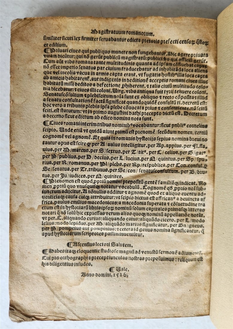 1526 POST-INCUNABULA CICERO COMMENTRAIES by A. DATUS antique ORIGINAL BINDING - 5