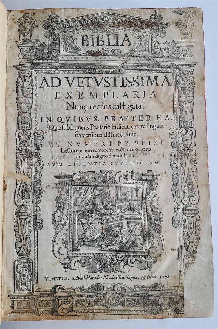 1576 BIBLE in LATIN FULLY ILLUSTRATED antique FOLIO RARE 16th CENTURY BIBLIA: Title: 1576 BIBLE in LATIN FULLY ILLUSTRATED antique FOLIO RARE 16th CENTURY BIBLIA Description: Biblia ad vetustissima exemplaria nunc recens castigata Venice: heirs of Niccolo Bevilacqua, 1576 Folio