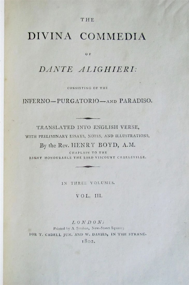 1802 DIVINA COMMEDIA of Dante Alighieri 1st ENGLISH EDITION antique 3 VOLUMES - 4
